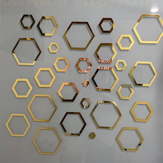 Acrylic Hexagon Ring Mirror Wall Decor.
