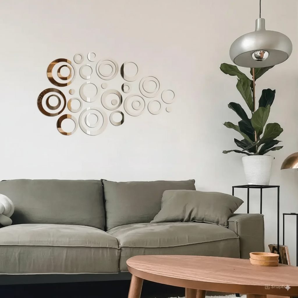 Acrylic Circle Ring Mirror Wall Decor Silver / 24 Pieces