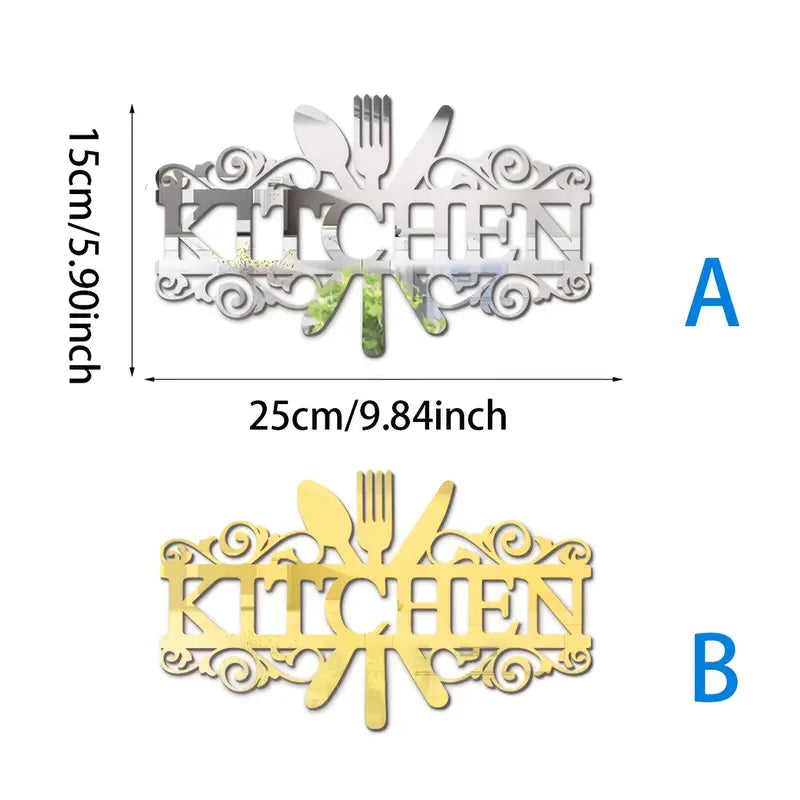 1 Pcs Kitchen Knife and Fork Pattern Mirror Wall Decal