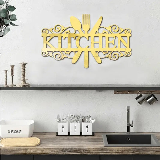 1 Pcs Kitchen Knife and Fork Pattern Mirror Wall Decal