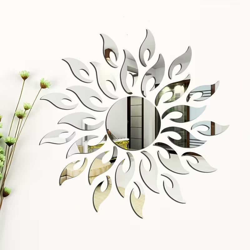 25pcs Silver & Golden Sunflower Acrylic Mirror Wall Stickers