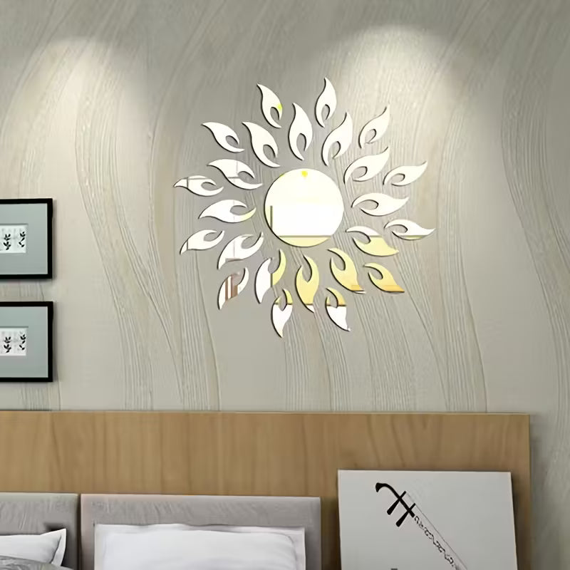 25pcs Silver & Golden Sunflower Acrylic Mirror Wall Stickers