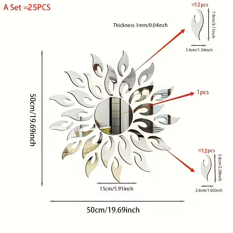 25pcs Silver & Golden Sunflower Acrylic Mirror Wall Stickers