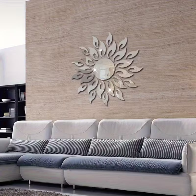 25pcs Silver & Golden Sunflower Acrylic Mirror Wall Stickers