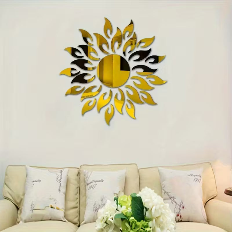 25pcs Silver & Golden Sunflower Acrylic Mirror Wall Stickers