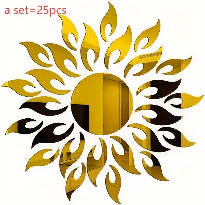 25pcs Silver & Golden Sunflower Acrylic Mirror Wall Stickers