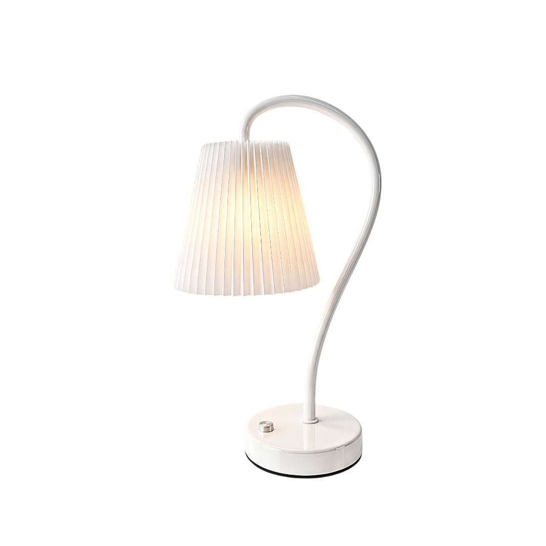 LED Table Lamp  White Curved Pleated Shade