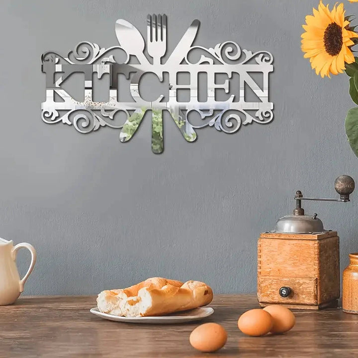 1 Pcs Kitchen Knife and Fork Pattern Mirror Wall Decal *
