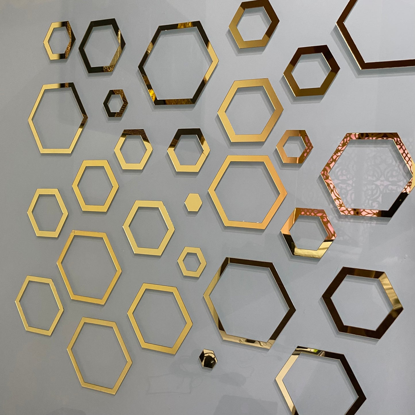 Acrylic Hexagon Ring Mirror Wall Decor.