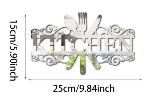 1 Pcs Kitchen Knife and Fork Pattern Mirror Wall Decal *