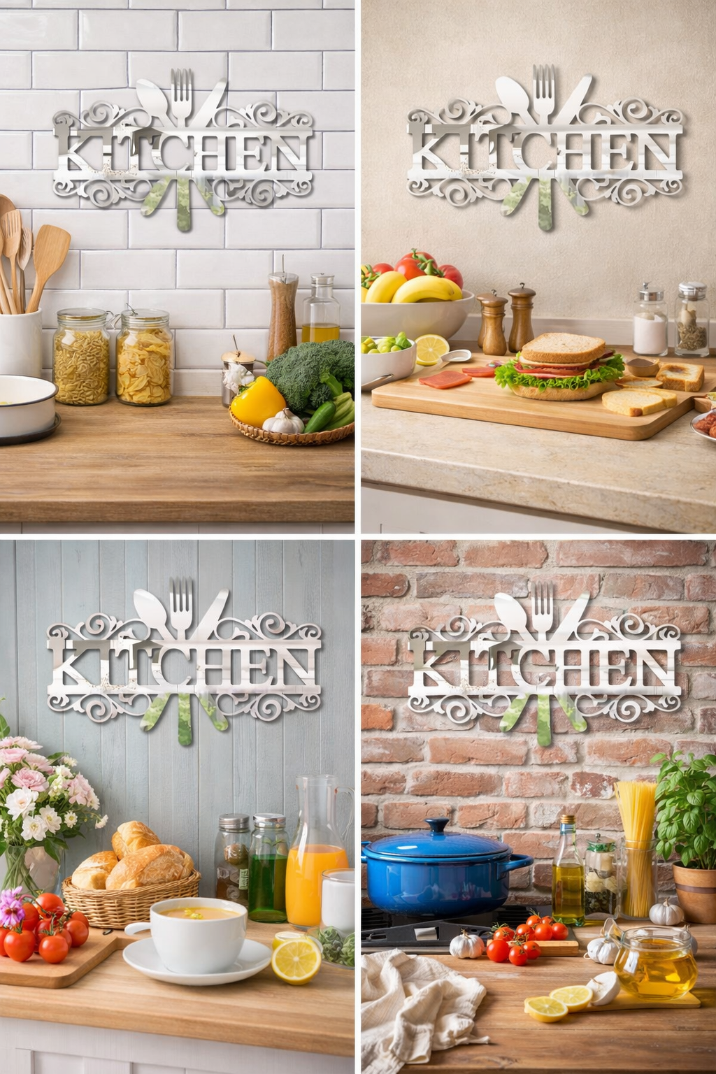 1 Pcs Kitchen Knife and Fork Pattern Mirror Wall Decal *