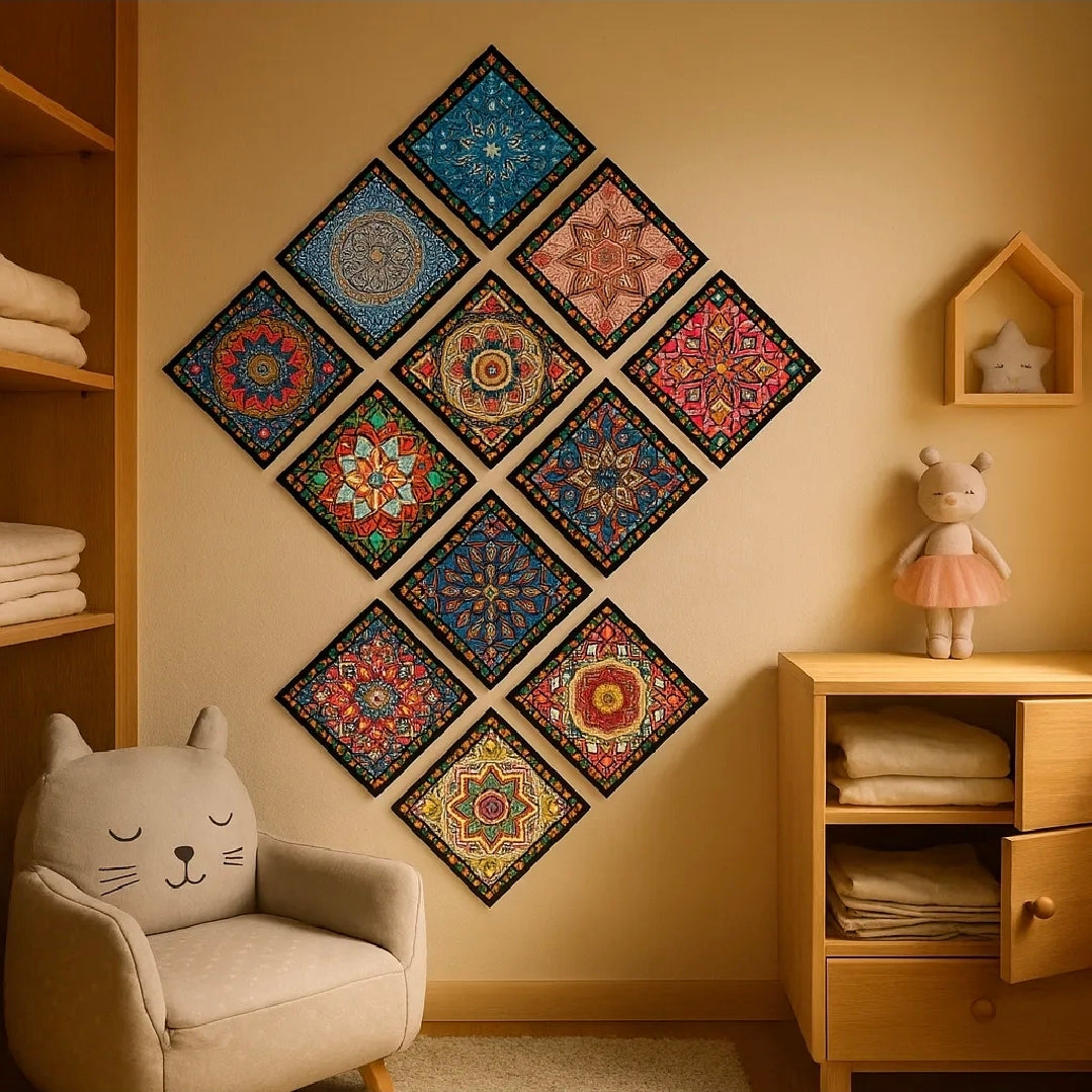 Multi-color Wall Tile Sticker 12 Pcs Set I Self Adhesive I Home Decor wall items Pakistan