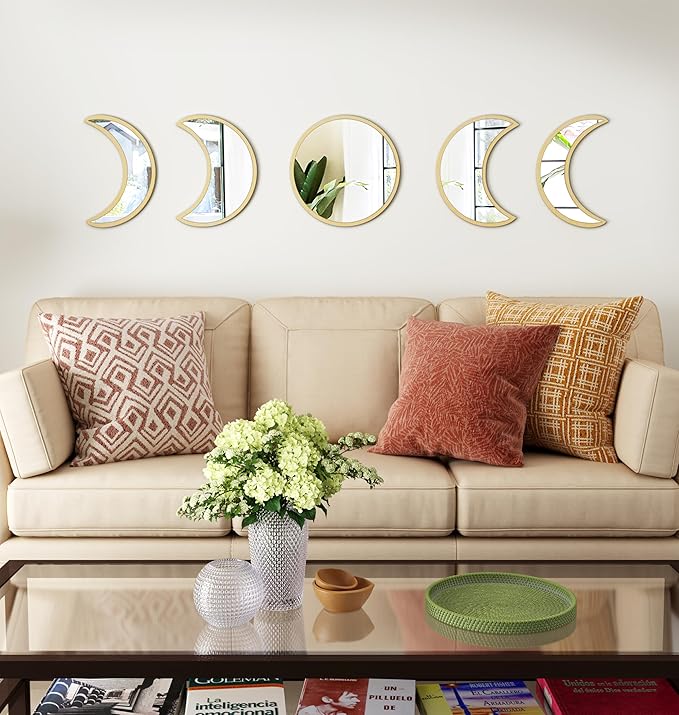 Acrylic Moon Phase Wall Mirror Set – Minimal • Celestial • Elegant