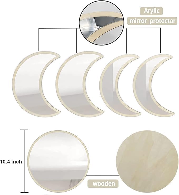 Acrylic Moon Phase Wall Mirror Set – Minimal • Celestial • Elegant