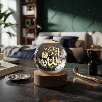 Modern 3D Crystal Galaxy Ball Lamp with Solid Wood Base