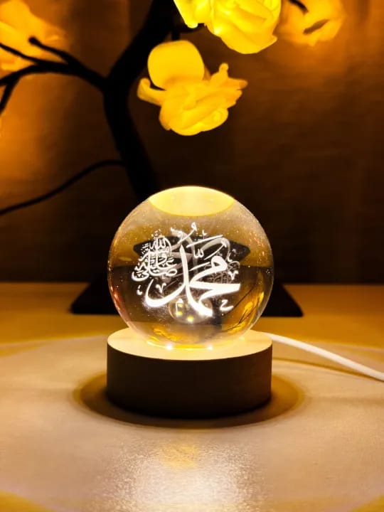 Modern 3D Crystal Galaxy Ball Lamp with Solid Wood Base