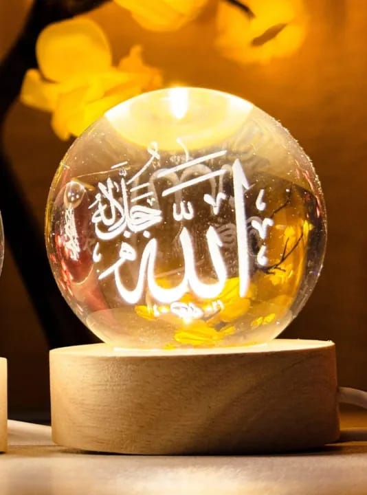 Modern 3D Crystal Galaxy Ball Lamp with Solid Wood Base