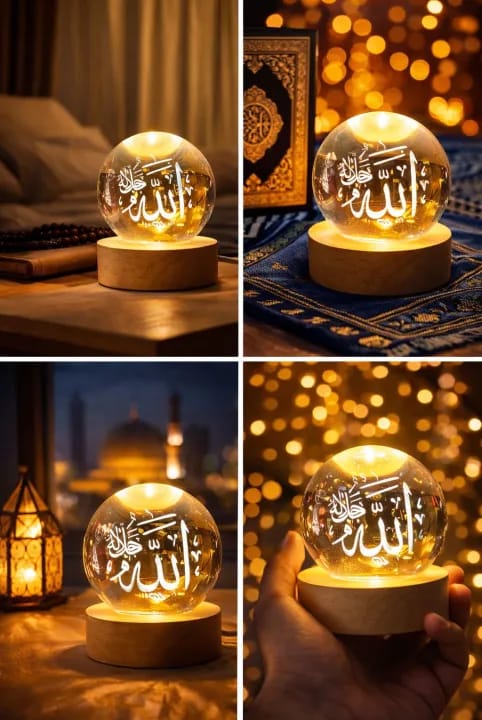 Modern 3D Crystal Galaxy Ball Lamp with Solid Wood Base
