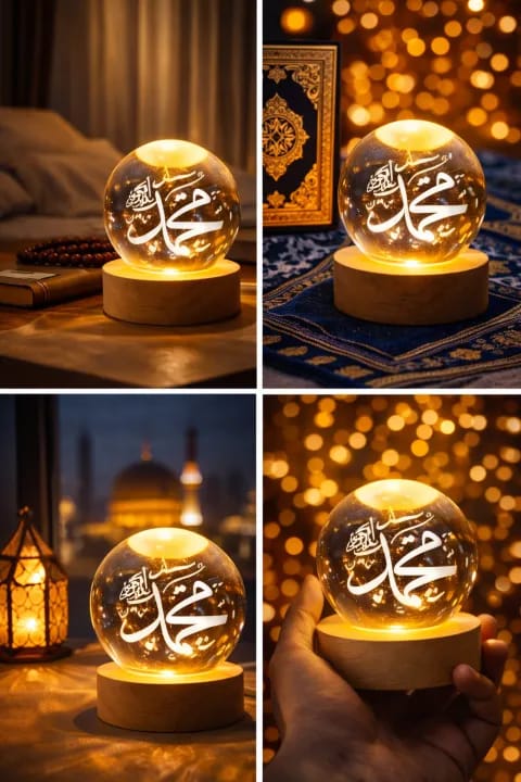 Modern 3D Crystal Galaxy Ball Lamp with Solid Wood Base