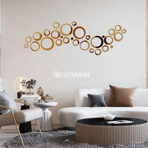 Acrylic Circle Ring Mirror Wall Decor Golden / 72 Pieces