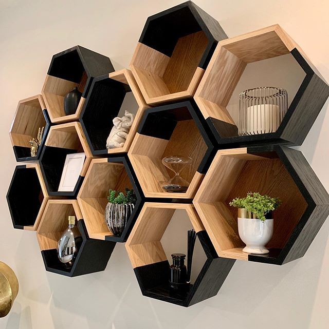 Wooden Hexagon Wall Shelves