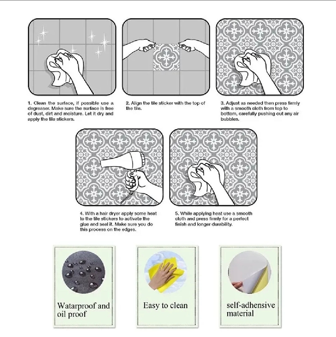 Multi-color Wall Tile Sticker 12 Pcs Set I Self Adhesive I Home Decor wall items Pakistan