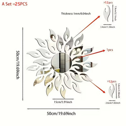 25pcs Silver & Golden Sunflower Acrylic Mirror Wall Stickers