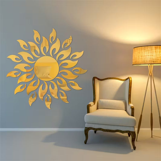 25pcs Silver & Golden Sunflower Acrylic Mirror Wall Stickers